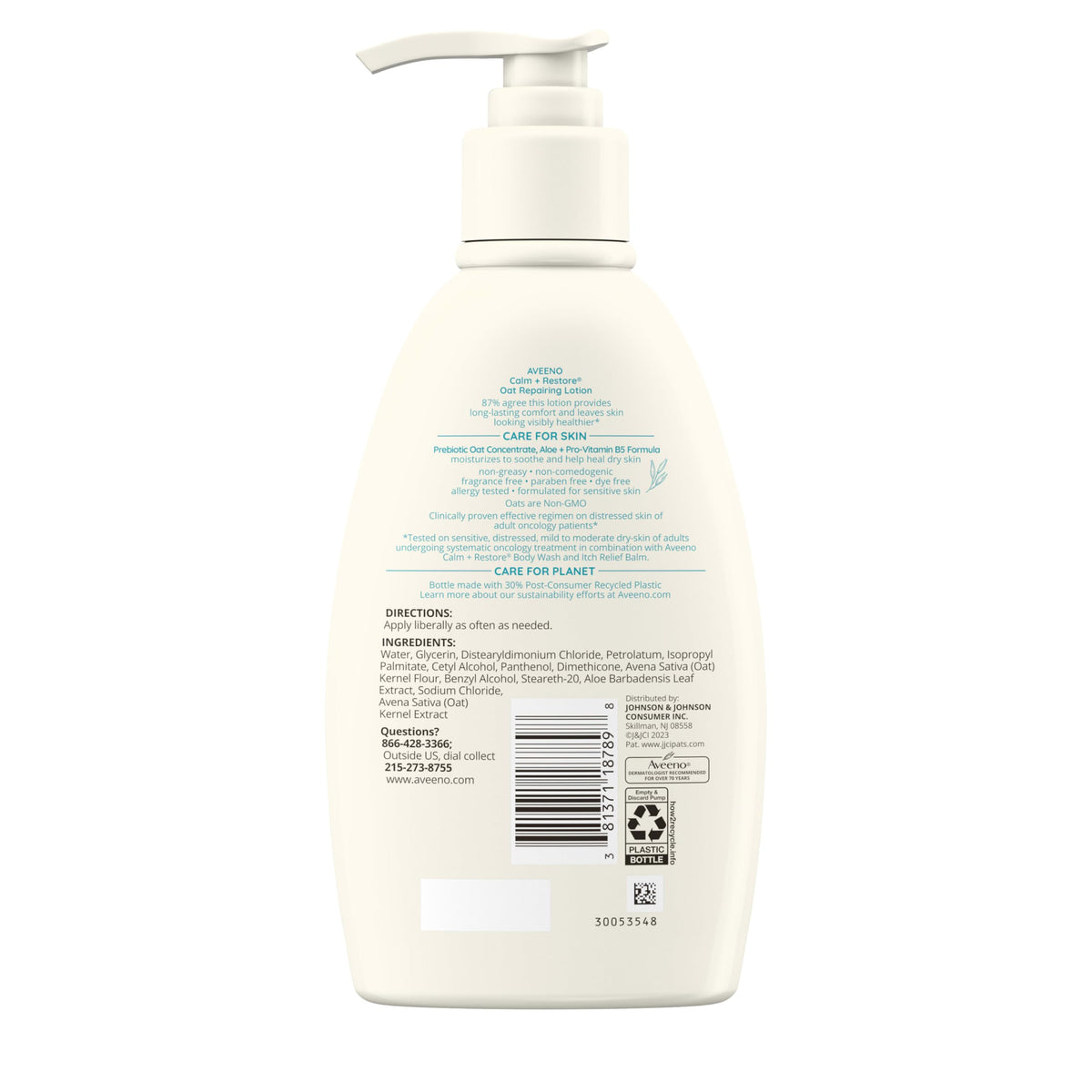 Aveeno bottle beside soft towel suggesting gentle skin care post-shower