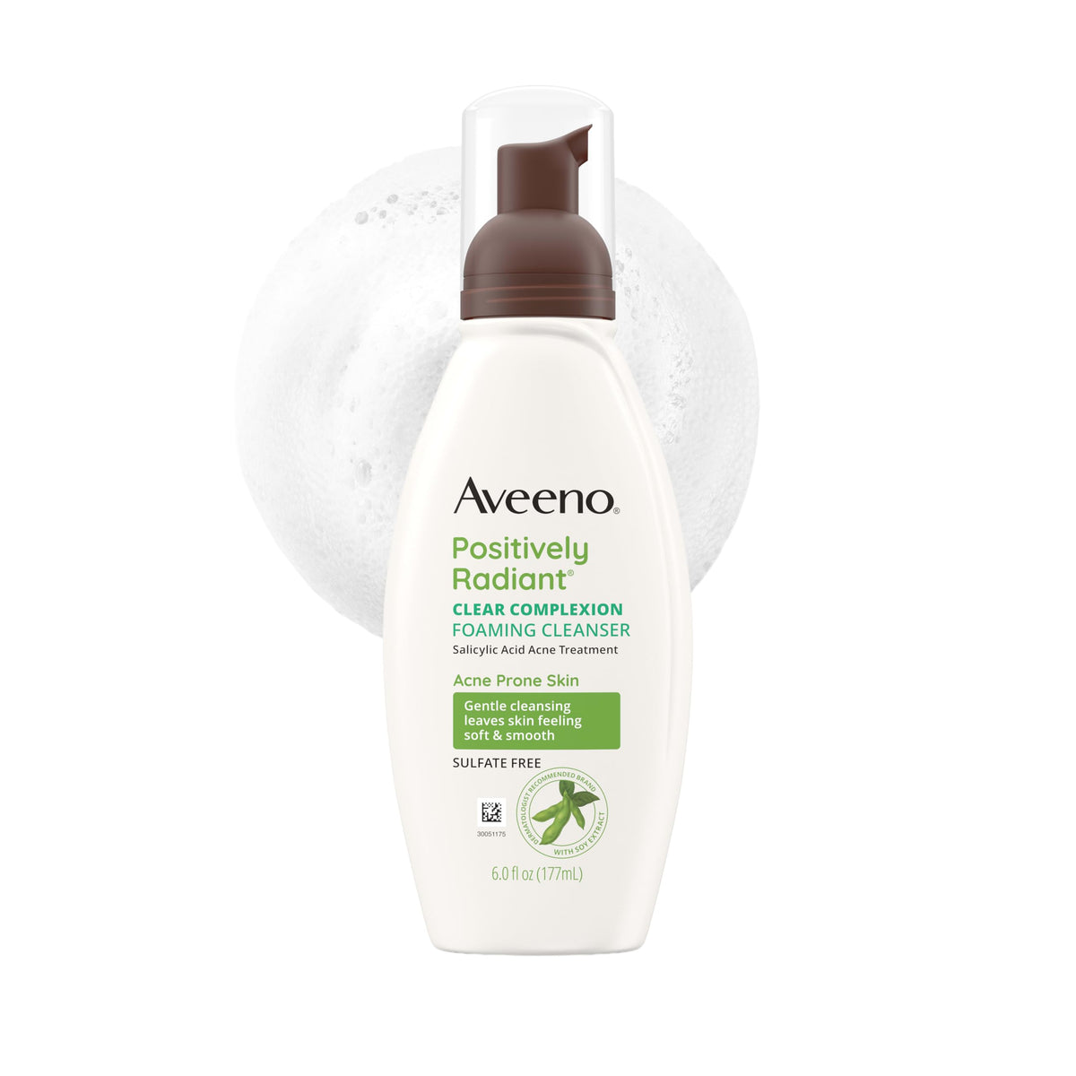 Aveeno cleanser front view showing 6 oz pump and clear benefits