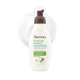 Aveeno cleanser front view showing 6 oz pump and clear benefits