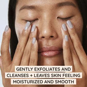 Aveeno close-up of exfoliator texture highlighting non-abrasive silky formula