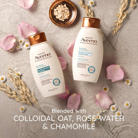Wet hair with Aveeno conditioner applied before rinsing for softness and manageability