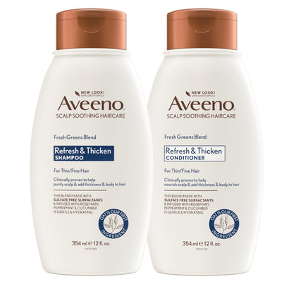 Aveeno front packaging showing Fresh Greens duo and clear product benefit
