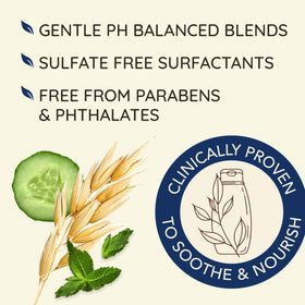 Cucumber and rosemary ingredients with Aveeno label highlighting fresh botanicals