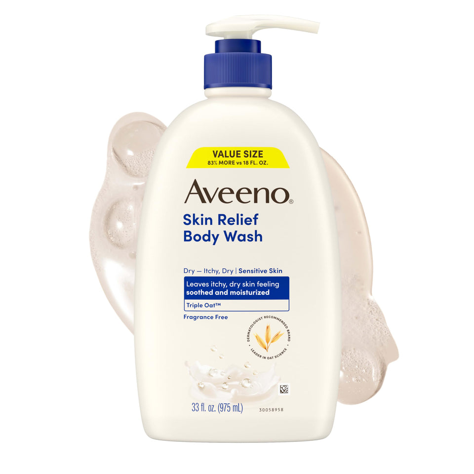 Aveeno front bottle showing Triple Oat label and soothing benefit