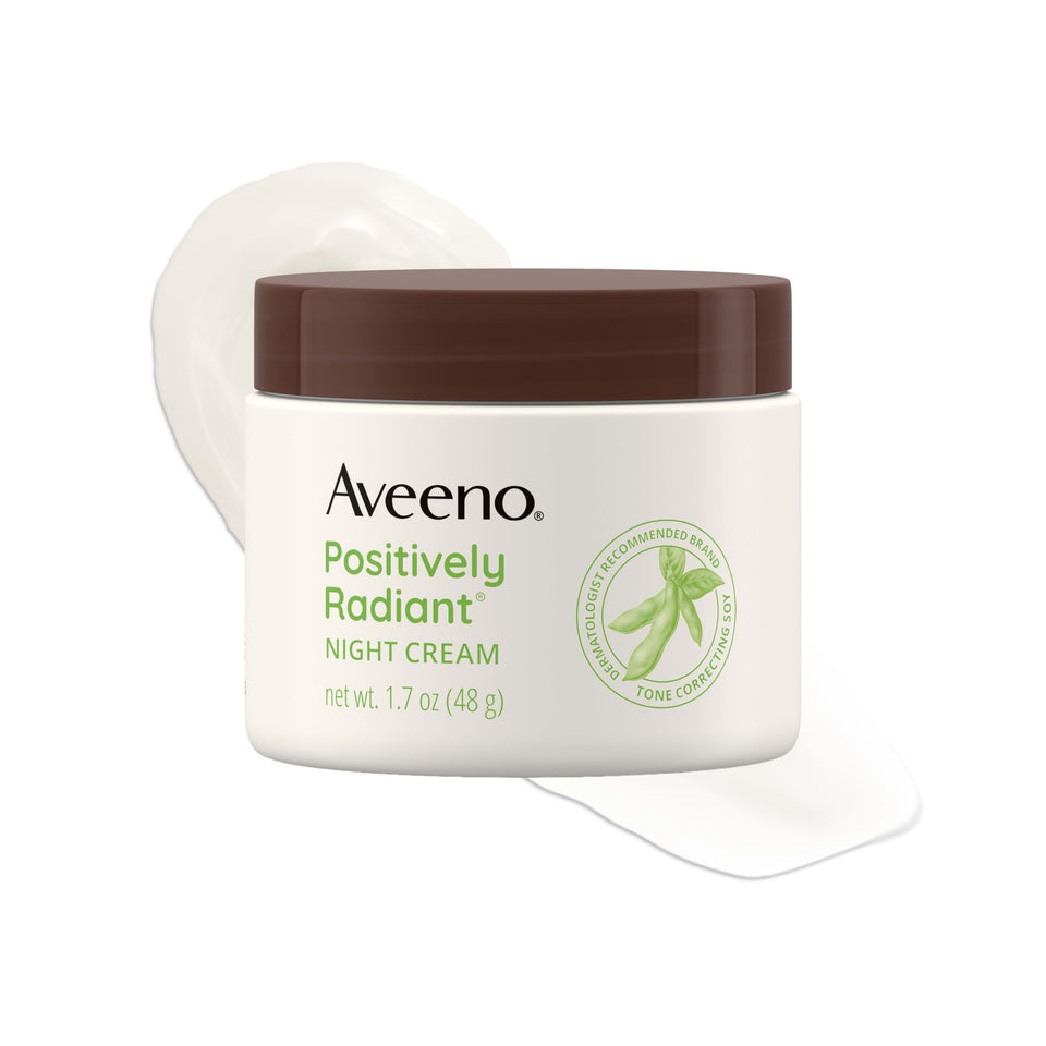 Aveeno jar front view showing 1.7 oz and clear product benefit