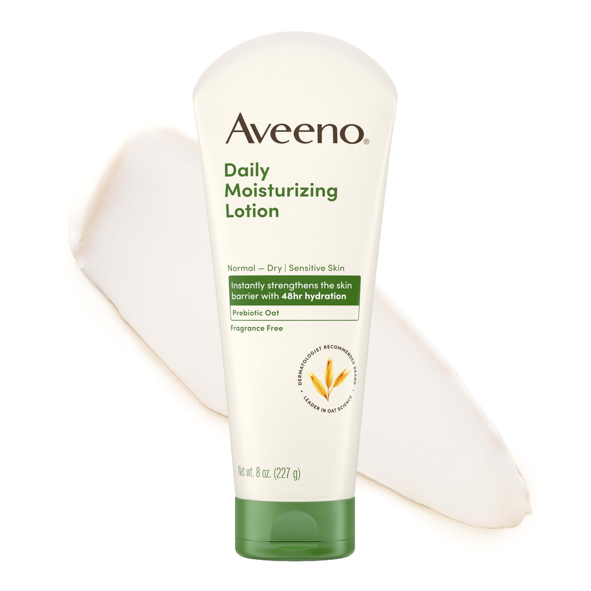 Aveeno front packaging of 8 fl oz bottle showing brand and clean design for quick identification