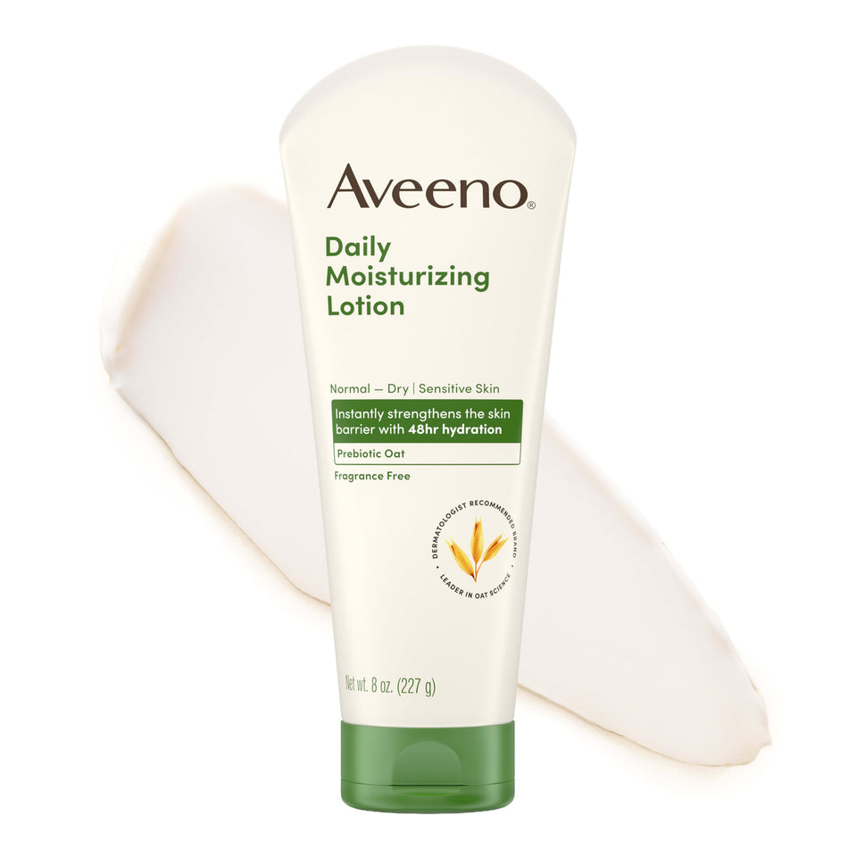 Aveeno front packaging of 8 fl oz bottle showing brand and clean design for quick identification