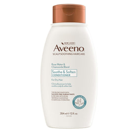 Aveeno bottle front view showing rose water chamomile and gentle conditioner benefits