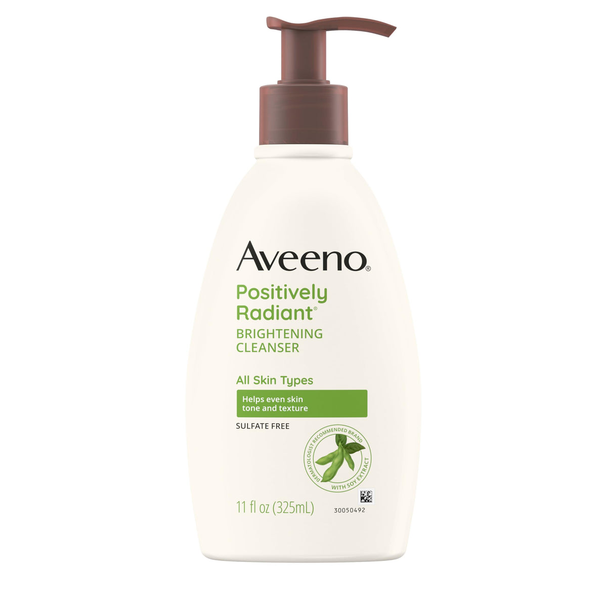 Aveeno front packaging showing 11 oz bottle and clear product benefits