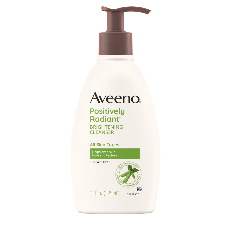 Aveeno front packaging showing 11 oz bottle and clear product benefits