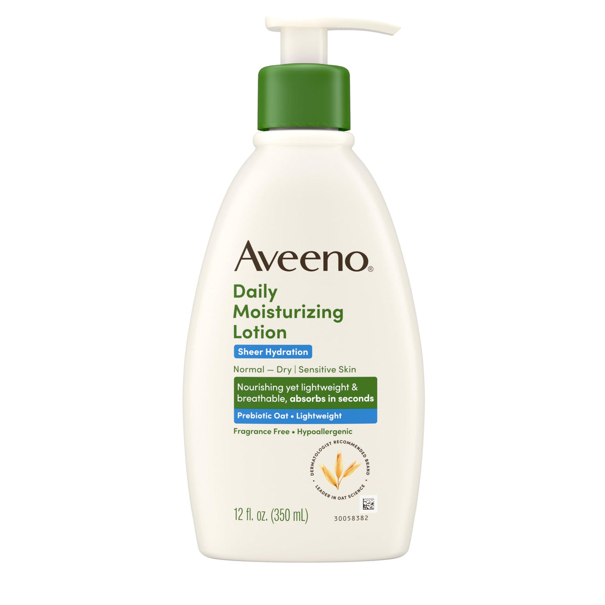 Aveeno front packaging 12 oz bottle shows clean fragrance-free design
