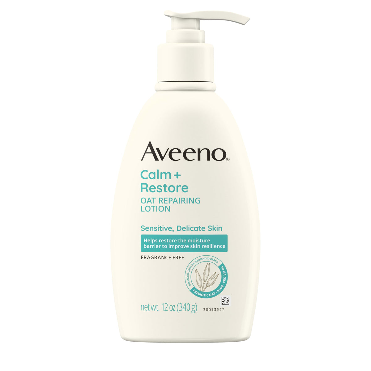 Aveeno front packaging 12 oz bottle showing product identity and benefits