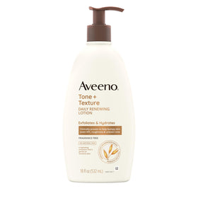 Aveeno front packaging showing 18 fl oz bottle and product name benefits