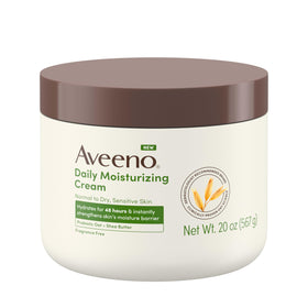 Aveeno jar front packaging showing product name and size benefits