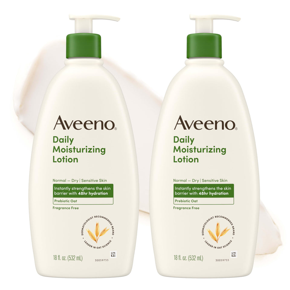 Aveeno front packaging two-bottle value pack showing label and size benefits