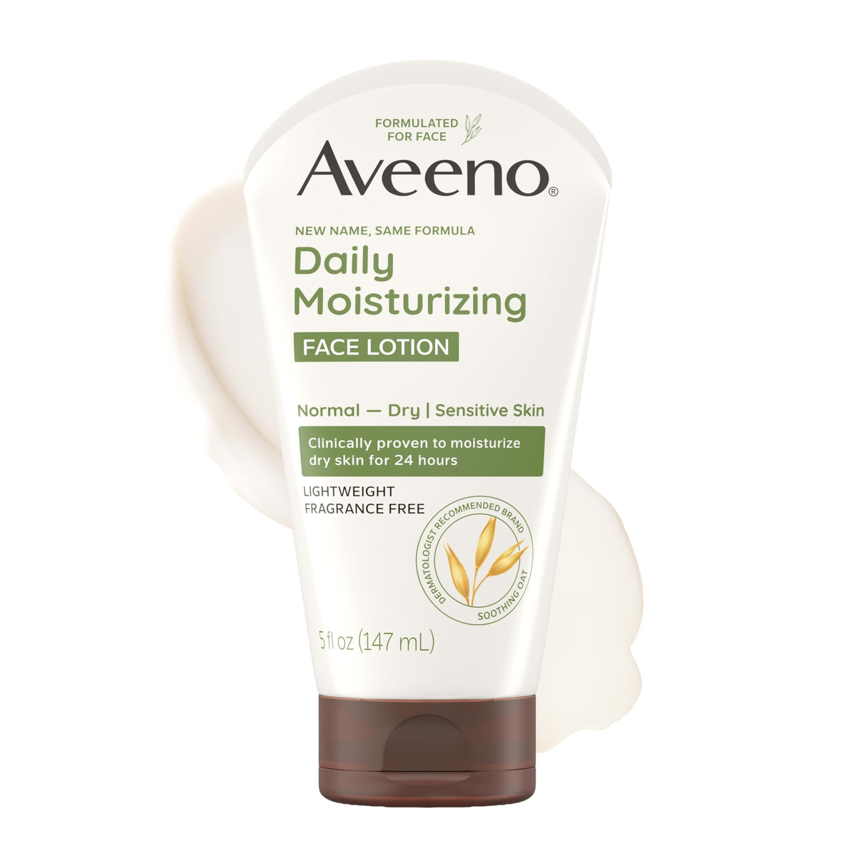 Aveeno front packaging 5 oz bottle showing product benefits