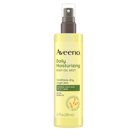 Aveeno front packaging showing body oil mist for hydration and gentle care