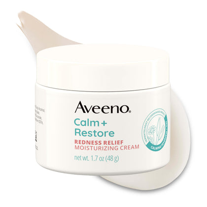 Aveeno front packaging showing Calm + Restore cream benefits and size