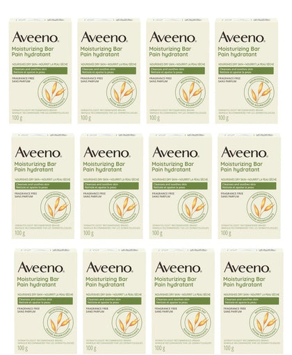 Aveeno front packaging showing moisturizing bar and colloidal oatmeal benefit