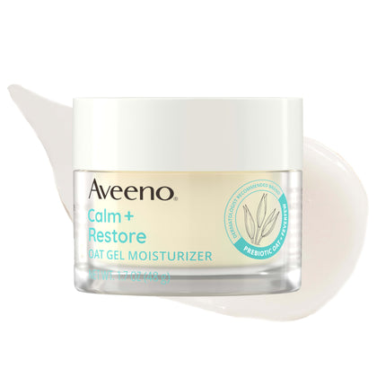 Aveeno front packaging showing oat gel moisturizer and calming benefits