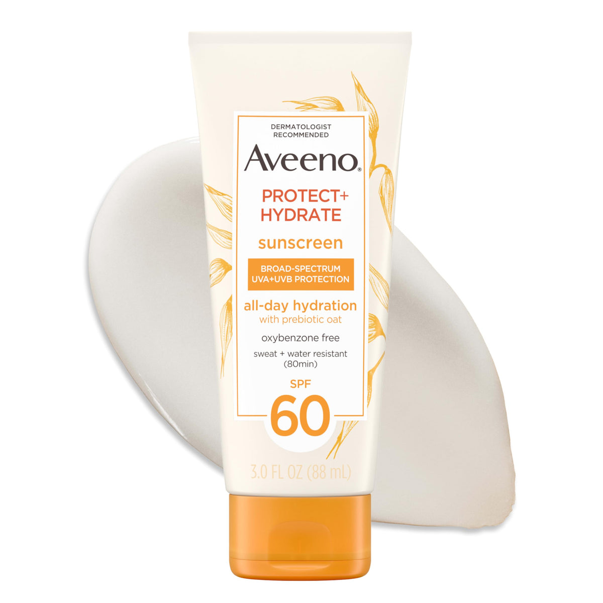 Aveeno front packaging SPF 60 showing compact 3 fl oz tube and brand