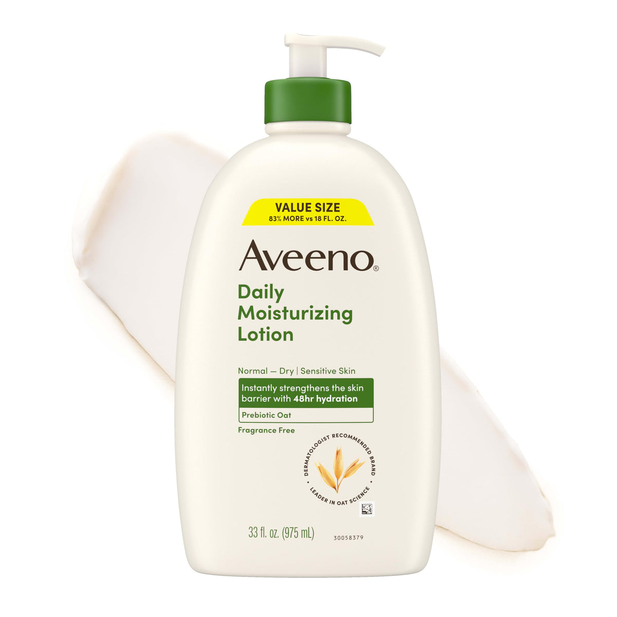 Aveeno front pump bottle 33 oz showing label and pump for everyday value
