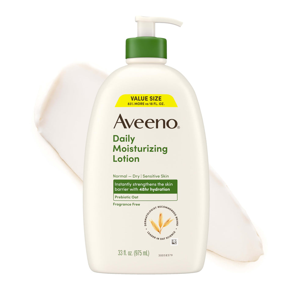 Aveeno front pump bottle 33 oz showing label and pump for everyday value