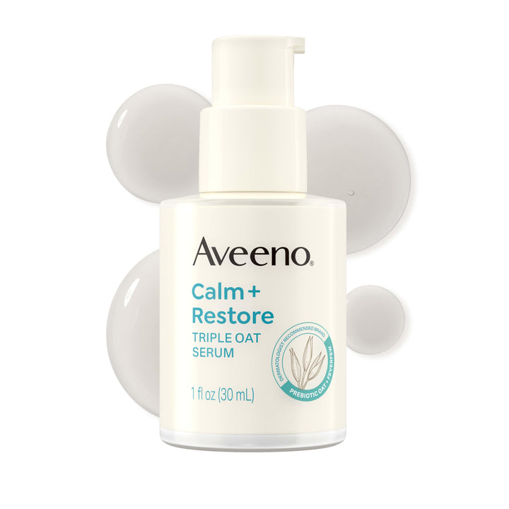 Aveeno front pump bottle showing product and easy dispensing benefit