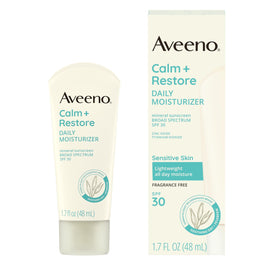 Aveeno front tube packaging showing SPF 30 and fragrance-free benefits
