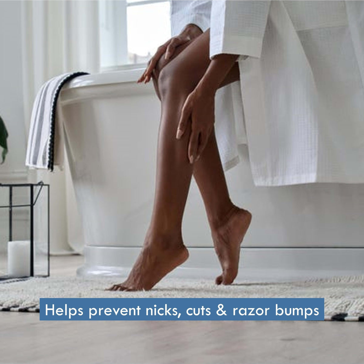 Aveeno gel texture on hand highlighting creamy lather that softens hair for smoother shaves