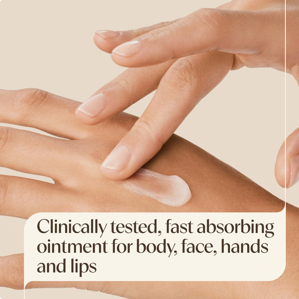 Aveeno ointment being smoothed on hands to restore moisture and protect
