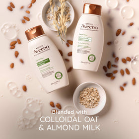 Aveeno shampoo in bathroom routine demonstrating everyday use benefit