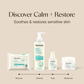 Aveeno ingredients display with feverfew and oat to illustrate calming blend