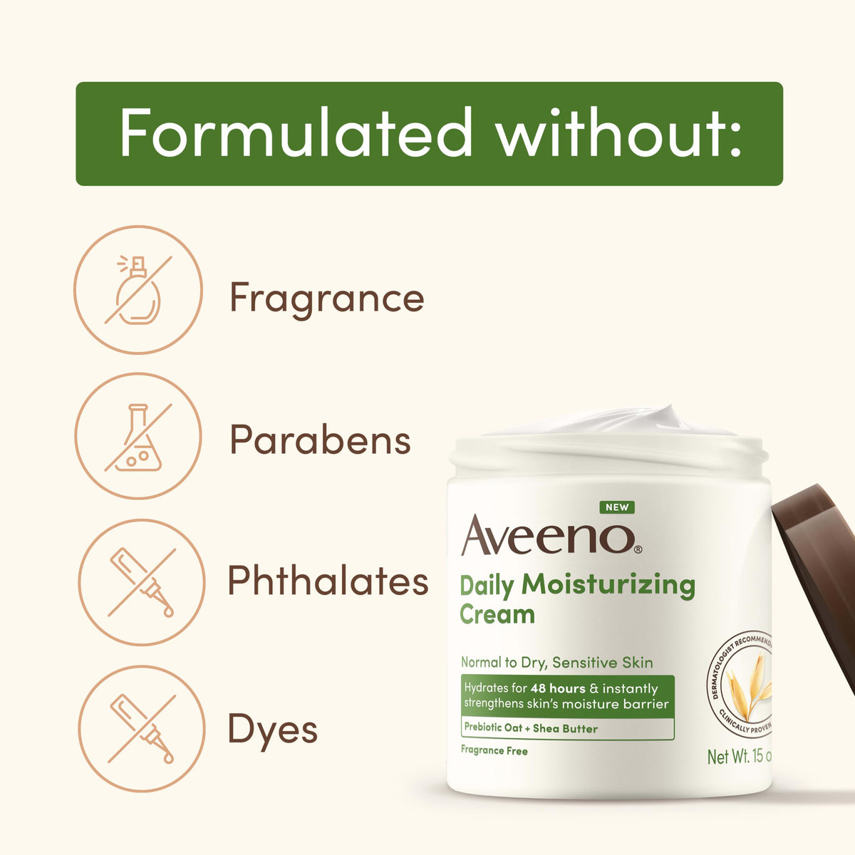 Aveeno prebiotic oat and shea butter ingredients emphasizing nourishment
