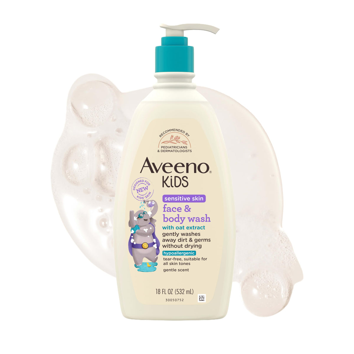 Aveeno Baby front packaging showing gentle face and body wash benefits