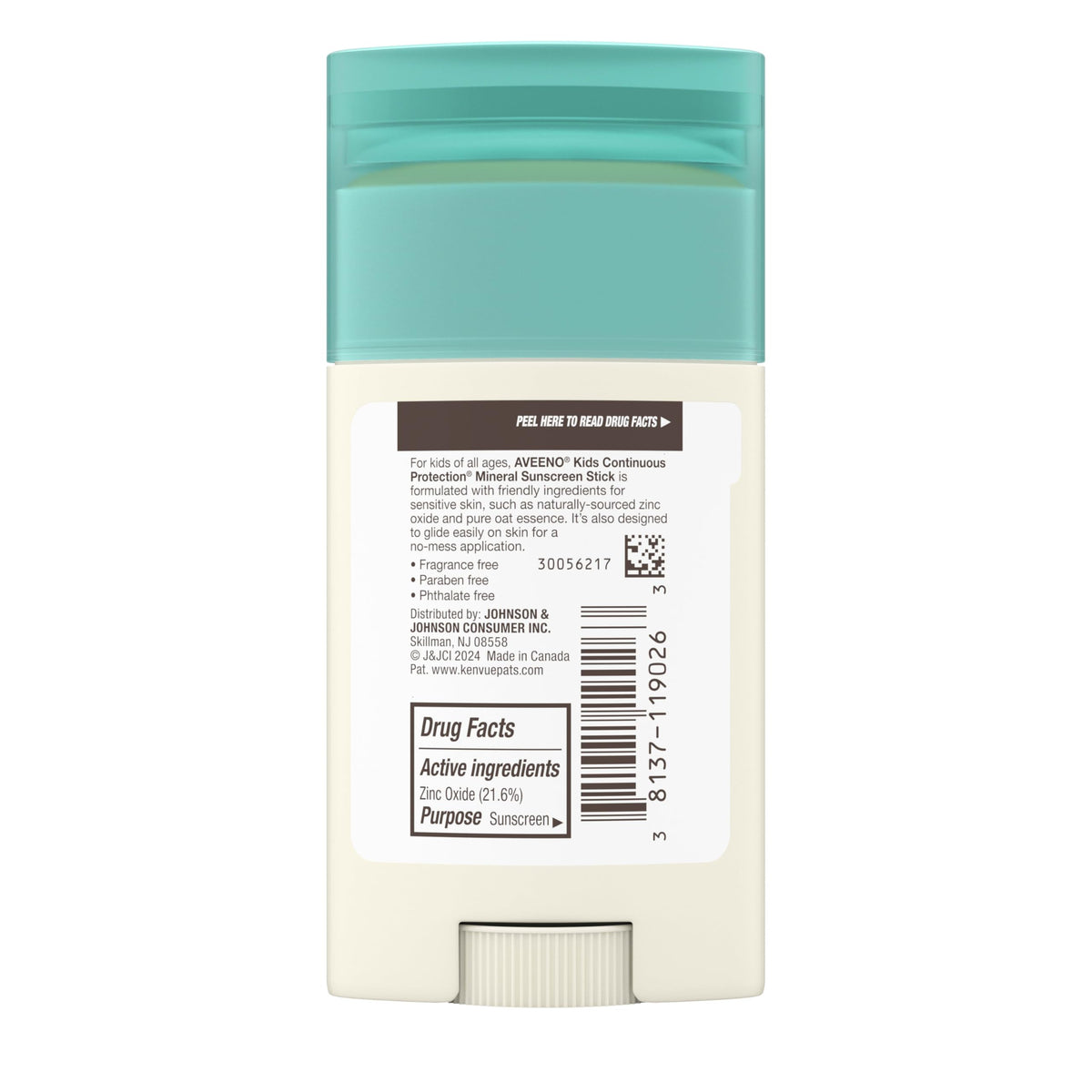 Aveeno kids stick next to travel kit illustrating everyday on-the-go protection