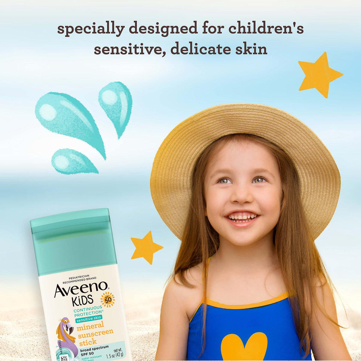 Aveeno kids stick twist-top detail demonstrating easy one-handed use