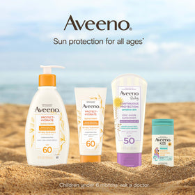 Aveeno applied before swimming showing 80-minute water-resistant protection