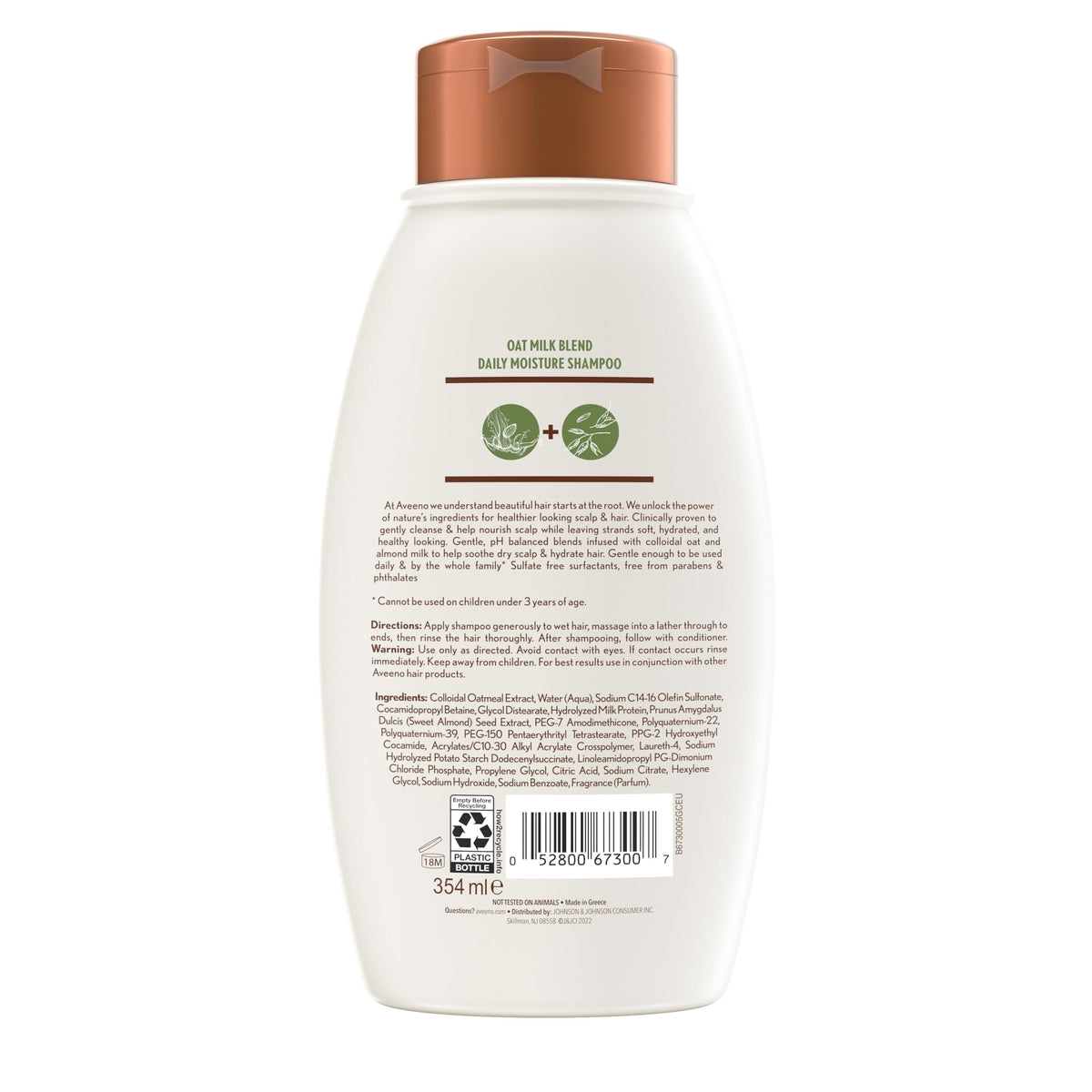 Aveeno label closeup featuring sulfate-free and paraben-free benefit