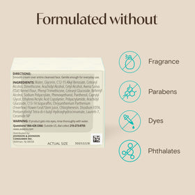 Aveeno label close-up emphasizing ceramide and vitamin B5 barrier support