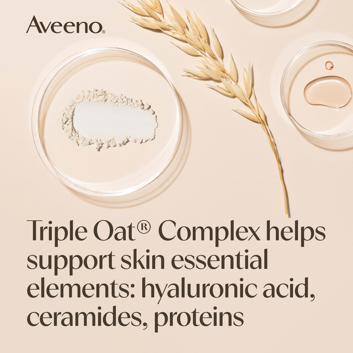 Aveeno ingredient label close-up emphasizing oat complex and safety