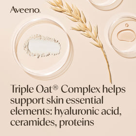 Aveeno ingredient label close-up emphasizing oat complex and safety