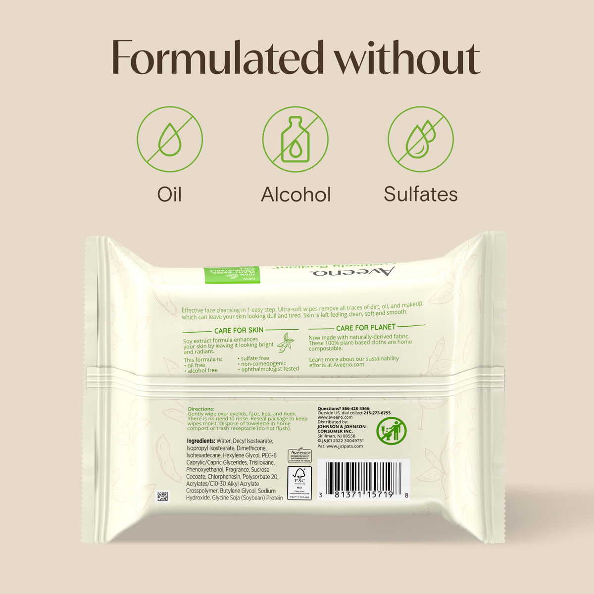 Aveeno wipes in travel bag lifestyle shot for on-the-go refreshment