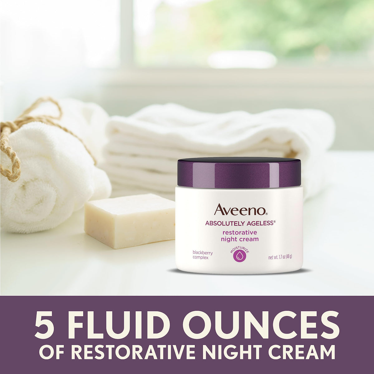 Aveeno jar on bathroom nightstand suggesting evening skincare routine