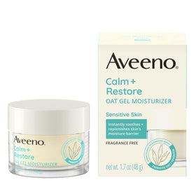 Aveeno on bathroom shelf lifestyle scene indicating daily routine use