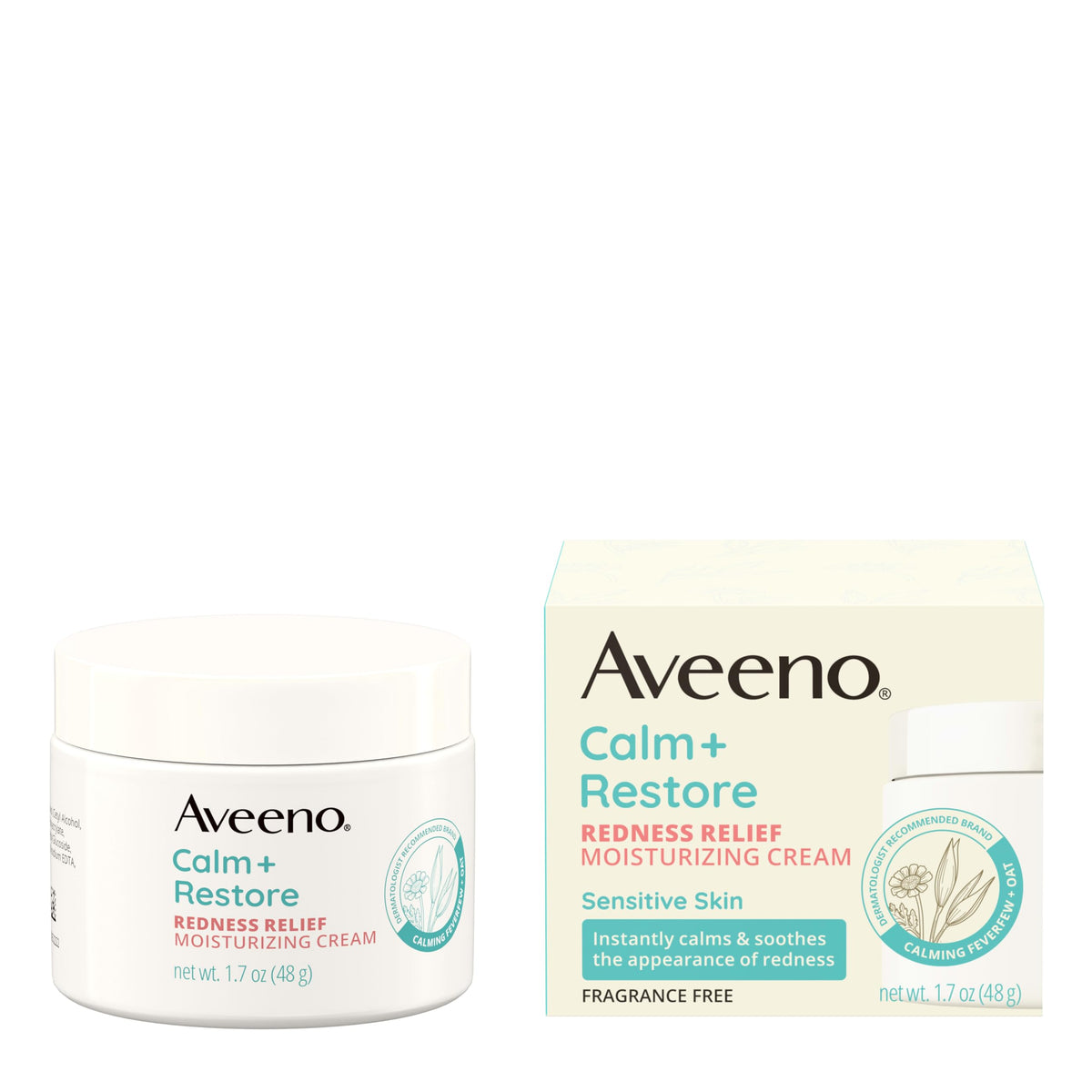 Aveeno jar on bathroom shelf in lifestyle setting showing daily use