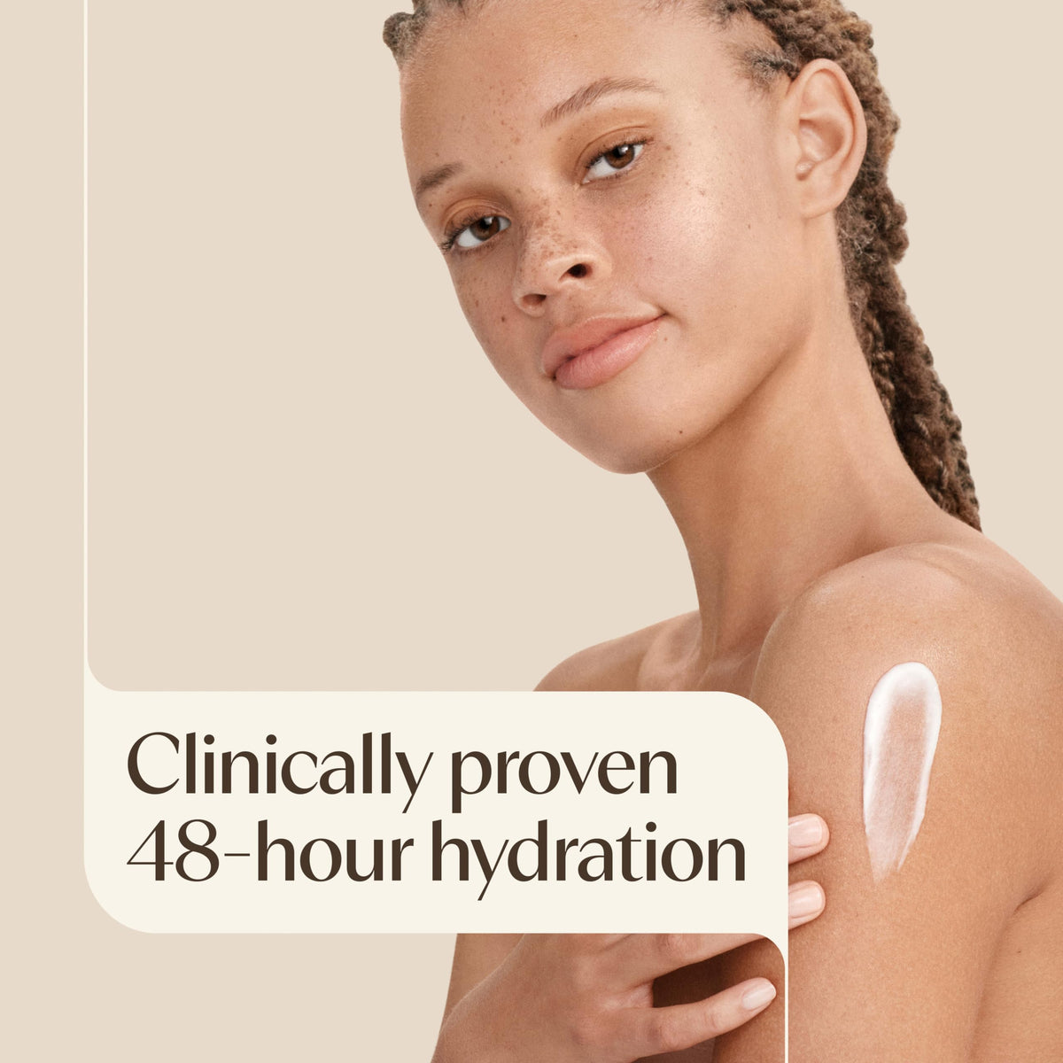 Aveeno lotion poured into hand highlighting non-greasy moisturizing feel