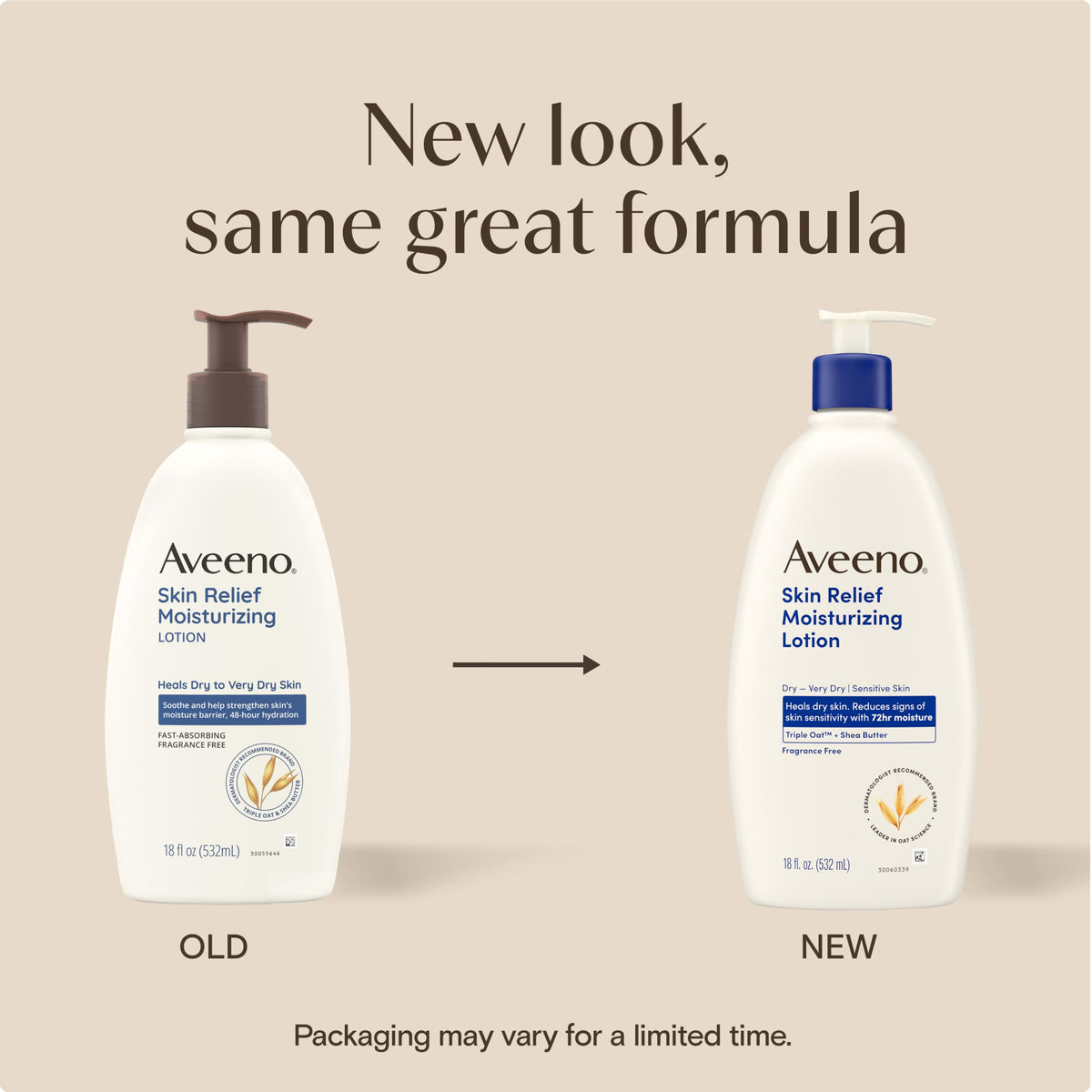 Aveeno lotion pump close-up showing easy dispensing benefit