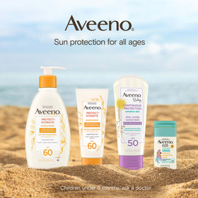 Aveeno pump bottle on a picnic table illustrating outdoor protection