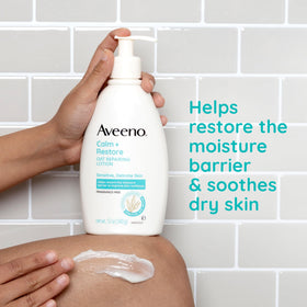 Aveeno lotion texture on palm demonstrating lightweight, non-greasy feel